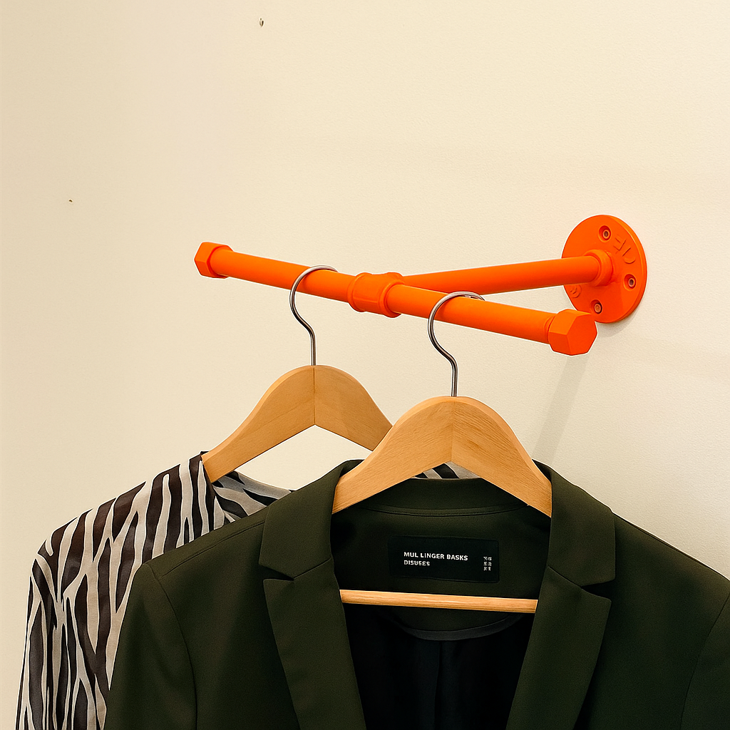 Rohr Design Kleiderstange T-Form Wandhalterung Neon Orange – SteelDesign Hamburg